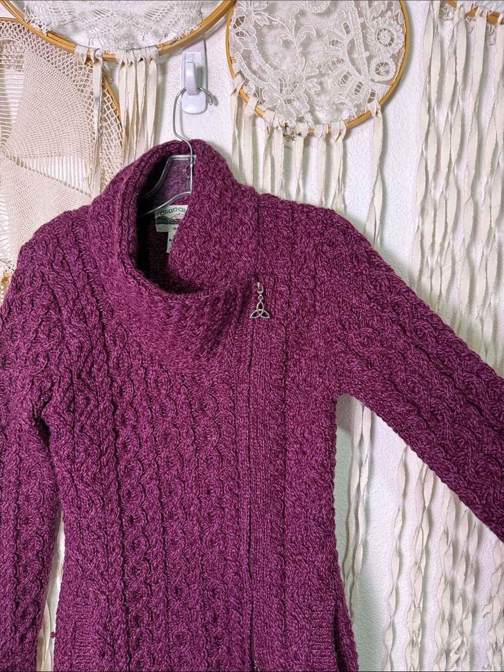 Aran Craft Merino Wool Long Sleeve Asymmetrical Zip Pockets Sweater Jacket XS - Picture 7 of 13